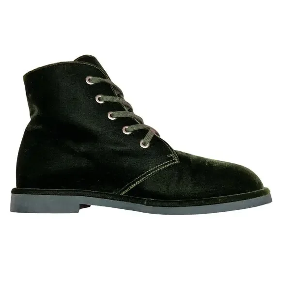 CHANEL Interlocking CC Logo Velvet Lace-Up Boots EU 38 US 8 Green Ankle Booties - Picture 7 of 16